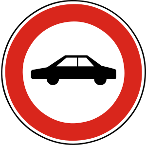 Značka B 5 - Zákaz vjazdu osobných automobilov - zakazuje vjazd osobným automobilom.