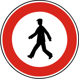 Značka B 13 - Zákaz vstupu chodcov - zakazuje vstup chodcov a používa sa tam, kde je nutné v záujme bezpečnosti cestnej premávky vylúčiť pohyb chodcov, pre ktorých sú spravidla k dispozícii iné trasy.