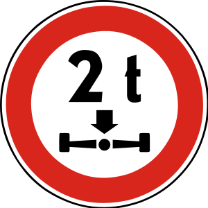 Značka B 26 - Zákaz vjazdu vozidiel, ktorých okamžitá hmotnosť pripadajúca na nápravu presahuje vyznačenú hranicu - zakazuje vjazd vozidlám, ktorých okamžitá hmotnosť pripadajúca na nápravu presahuje vyznačenú hranicu. Značkou sa označujú úseky ciest a mostné objekty, ktorých dovolená zaťažiteľnosť neumožňuje vjazd vozidlám, pri ktorých zaťaženie na ktorúkoľvek nápravu presahuje vyznačenú určenú hranicu. Okamžitá hmotnosť znamená skutočnú hmotnosť vozidla s nákladom, vodičom a s cestujúcimi.