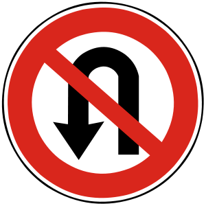 Značka B 28 - Zákaz otáčania - zakazuje otáčanie vozidiel najmä v prípadoch, v ktorých môže otáčanie ohrozovať bezpečnosť a plynulosť cestnej premávky.