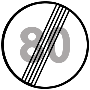 Značka B 31b - Koniec najvyššej dovolenej rýchlosti - končí platnosť obmedzenia vyznačeného značkou B31a, ak nie je skôr skončené inak. Na značke B31b sa v takom prípade použije zhodný významový symbol z použitej značky B31a.