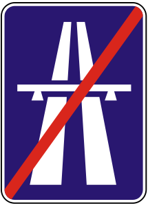 Značka IP 23b - Koniec diaľnice - označuje koniec cesty, na ktorej platia zvláštne ustanovenia o premávke na diaľnici a rýchlostnej ceste.