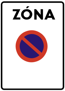 Značka IP 24a - Zóna s dopravným obmedzením - vyznačujú oblasť (časť obce a podobne), kde platí zákaz alebo obmedzenie vyplývajúce z použitých symbolov značky alebo značiek.